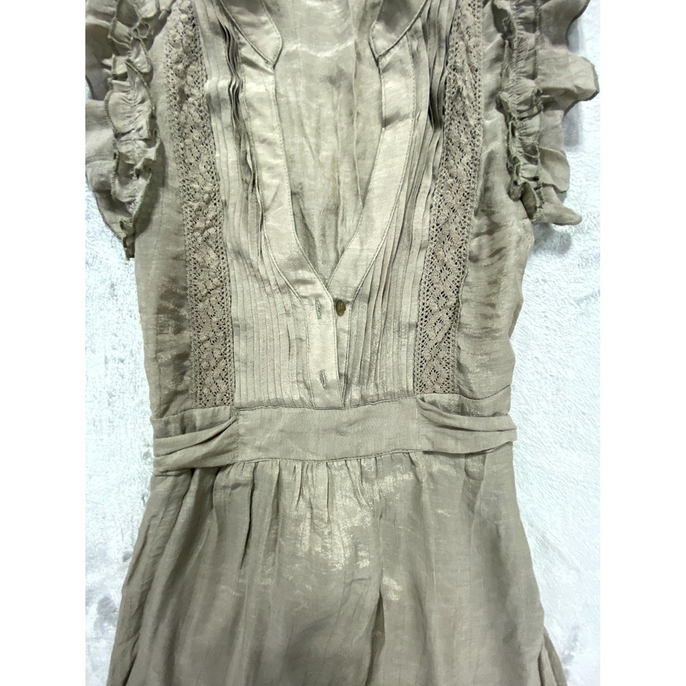 Body Central Mini Dress Womens Olive Pleated Ruffled Sleeves V-Neck Tie Waist - Picture 2 of 8